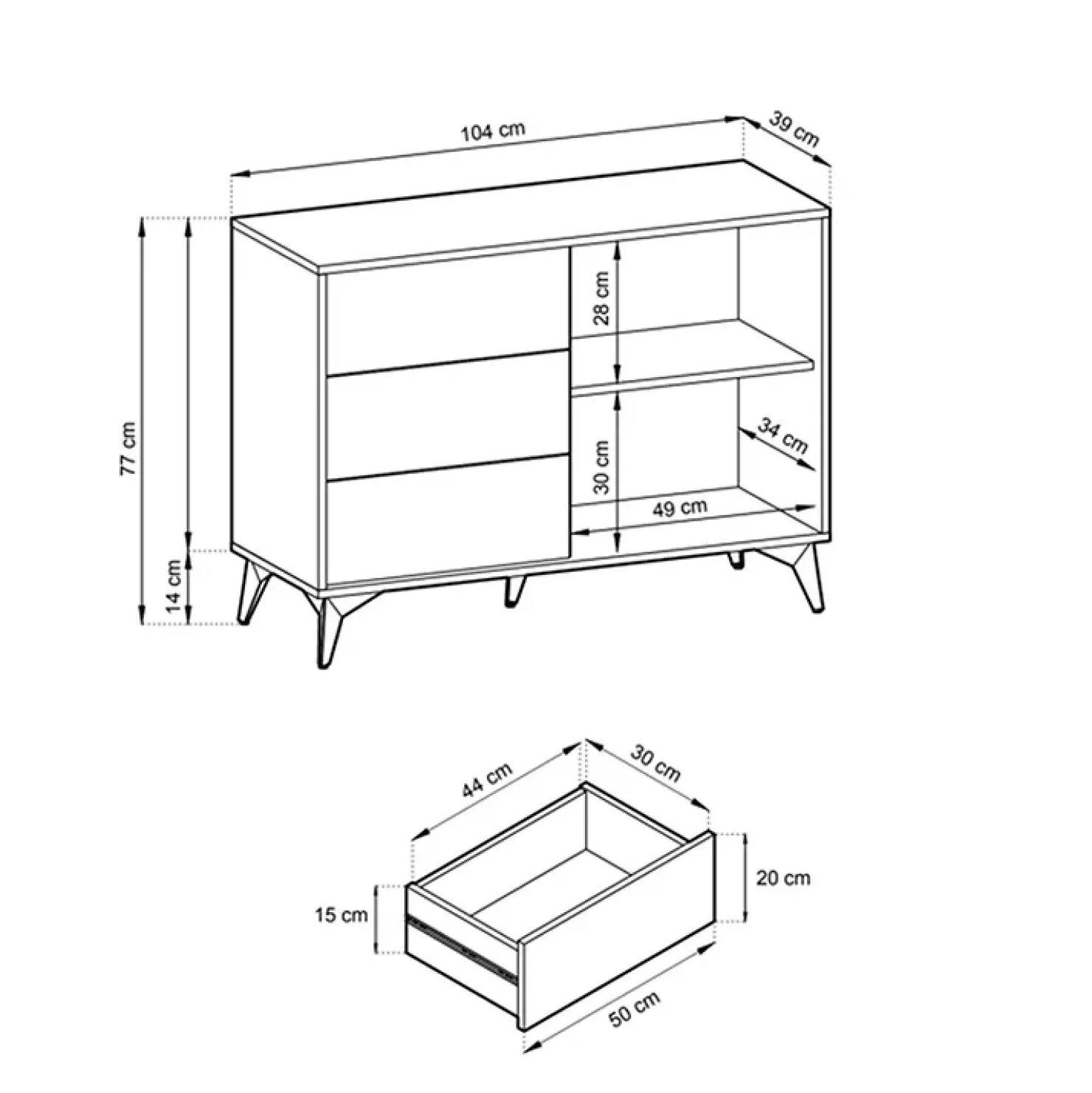 Garnero Arredamenti Credenza 104x77h cm 3 cassetti moderna soggiorno quercia nero Becca Online