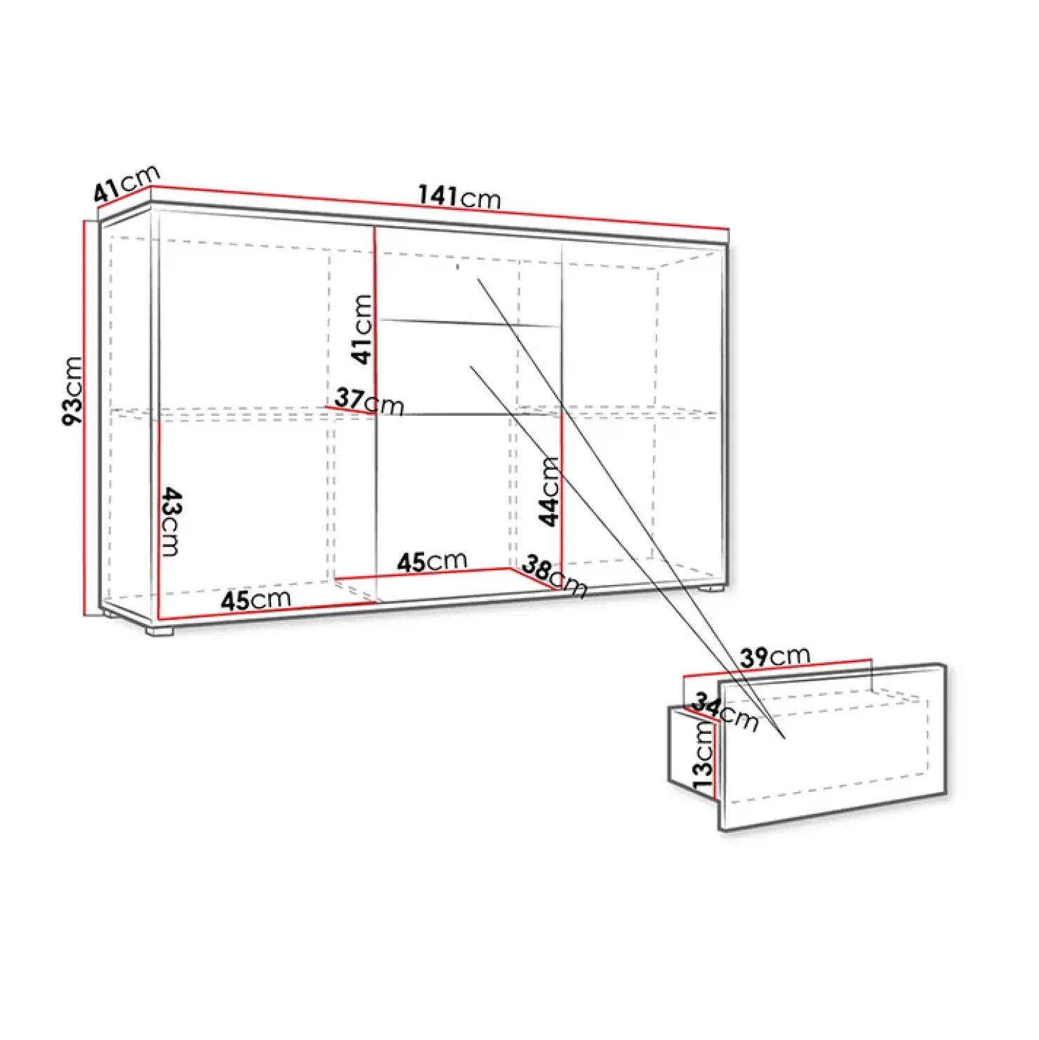 Garnero Arredamenti Credenza 141x93h cm 2 cassetti 3 ante moderna bianco Eindhoven New