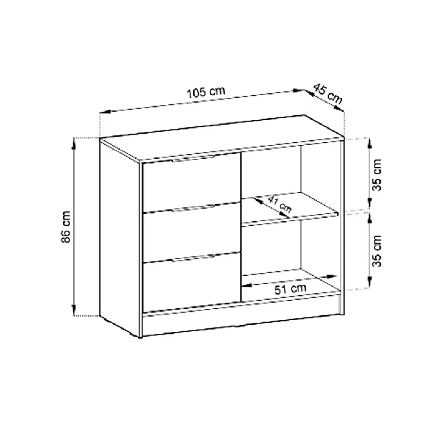 Garnero Arredamenti Credenza 105x86h cm 3 cassetti moderna quercia Miller Antracite Sale