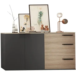 Garnero Arredamenti Credenza 160x86h cm 3 cassetti moderna rovere nero opaco Cattelan Sale