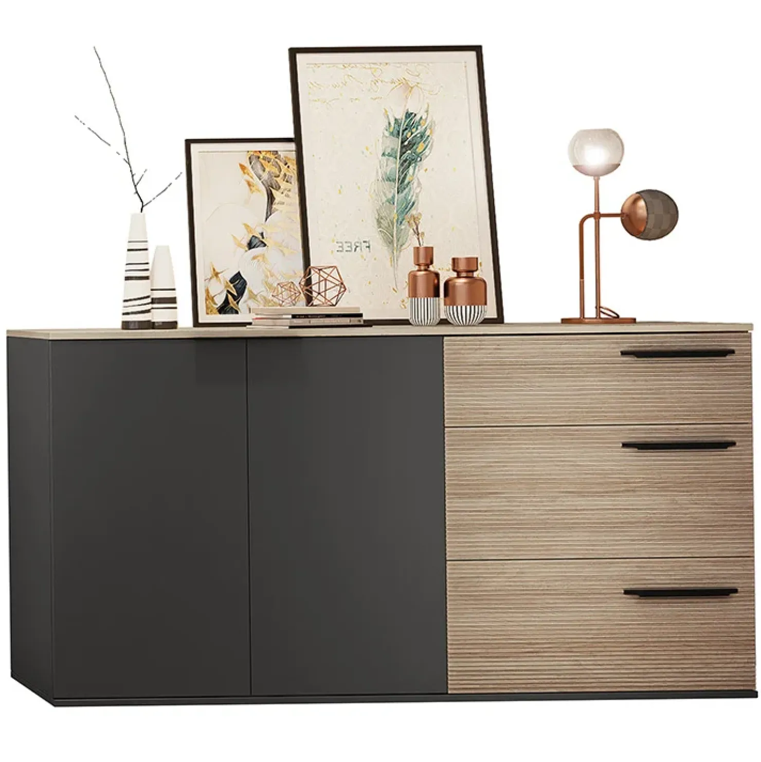 Garnero Arredamenti Credenza 160x86h cm 3 cassetti moderna rovere nero opaco Cattelan Sale
