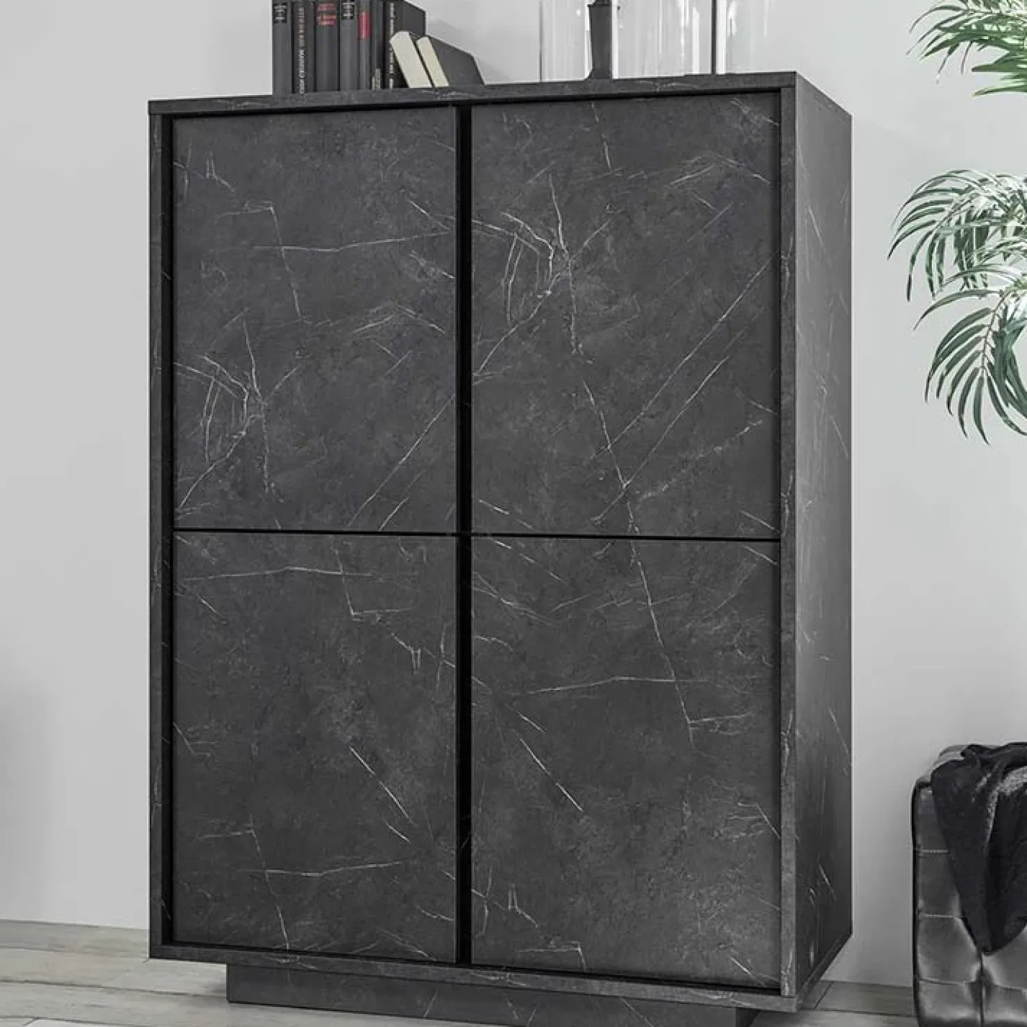 Garnero Arredamenti Credenza 92x145h cm alta 4 ante moderna effetto Viking Marmo Nero New