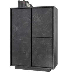 Garnero Arredamenti Credenza 92x145h cm alta 4 ante moderna effetto Viking Marmo Nero New