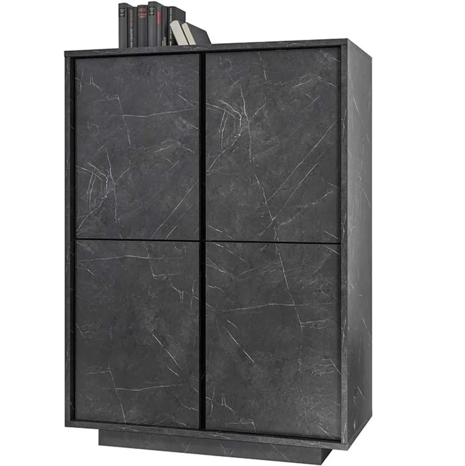 Garnero Arredamenti Credenza 92x145h cm alta 4 ante moderna effetto Viking Marmo Nero New