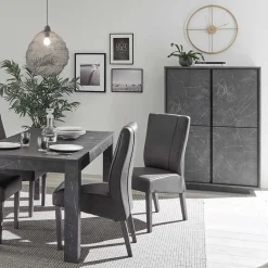 Garnero Arredamenti Credenza 92x145h cm alta 4 ante moderna effetto Viking Marmo Nero New