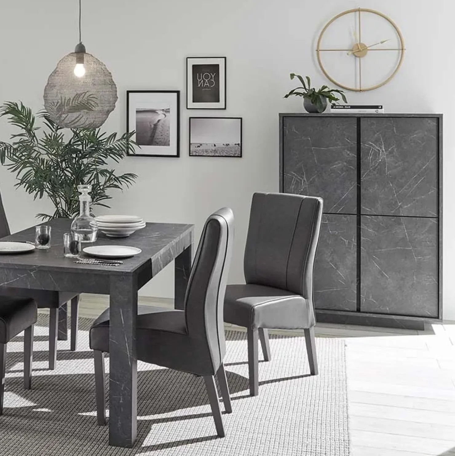 Garnero Arredamenti Credenza 92x145h cm alta 4 ante moderna effetto Viking Marmo Nero New