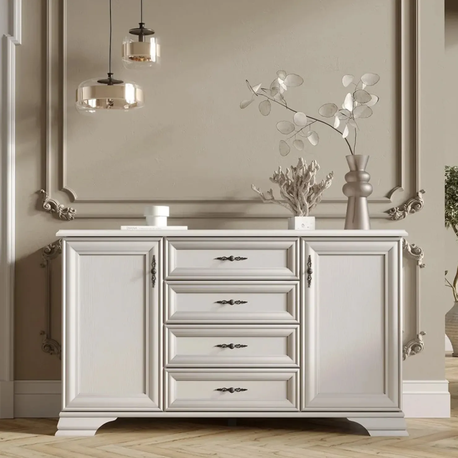 Garnero Arredamenti Credenza 155x90h cm arte povera bianco Angela Outlet