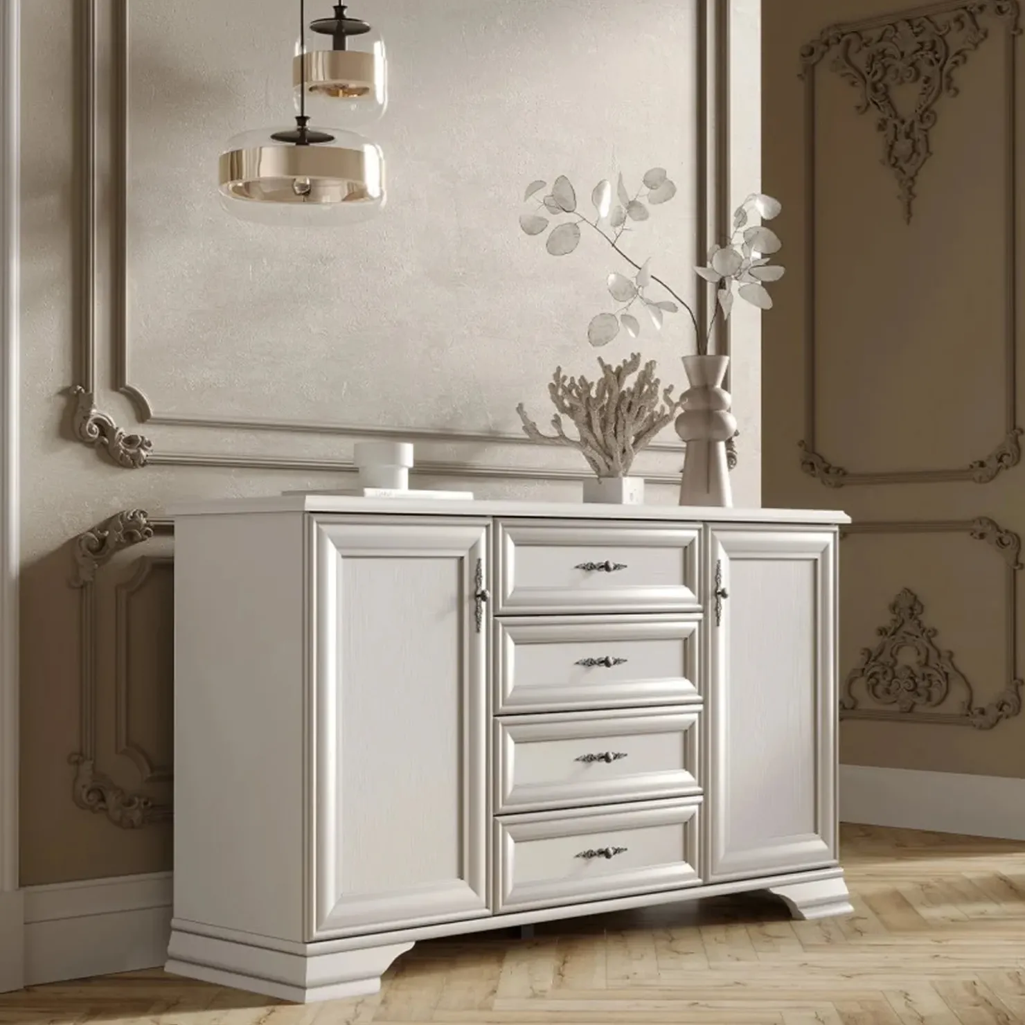 Garnero Arredamenti Credenza 155x90h cm arte povera bianco Angela Outlet