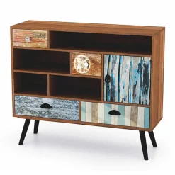 Garnero Arredamenti Credenza 93x80h cm  con cassetti vintage industrial  legno acciaio con stampe nero Kabul Best