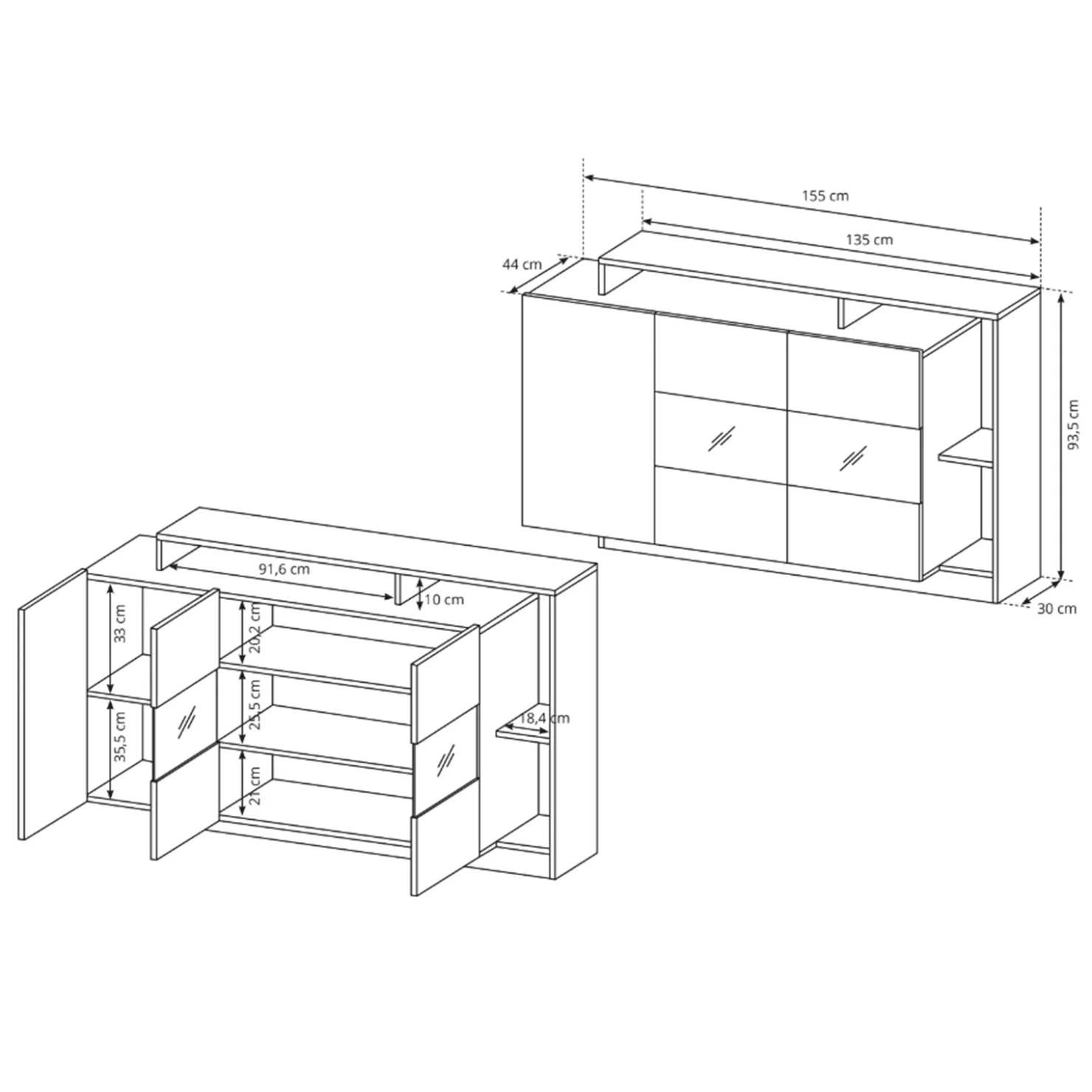 Garnero Arredamenti Credenza 155x94h cm con vetrinetta moderna rovere antracite Blob Rovere - Antracite Discount