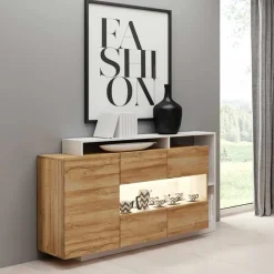 Garnero Arredamenti Credenza 155x94h cm con vetro moderna rovere bianco Blob Rovere - Bianco opaco Sale
