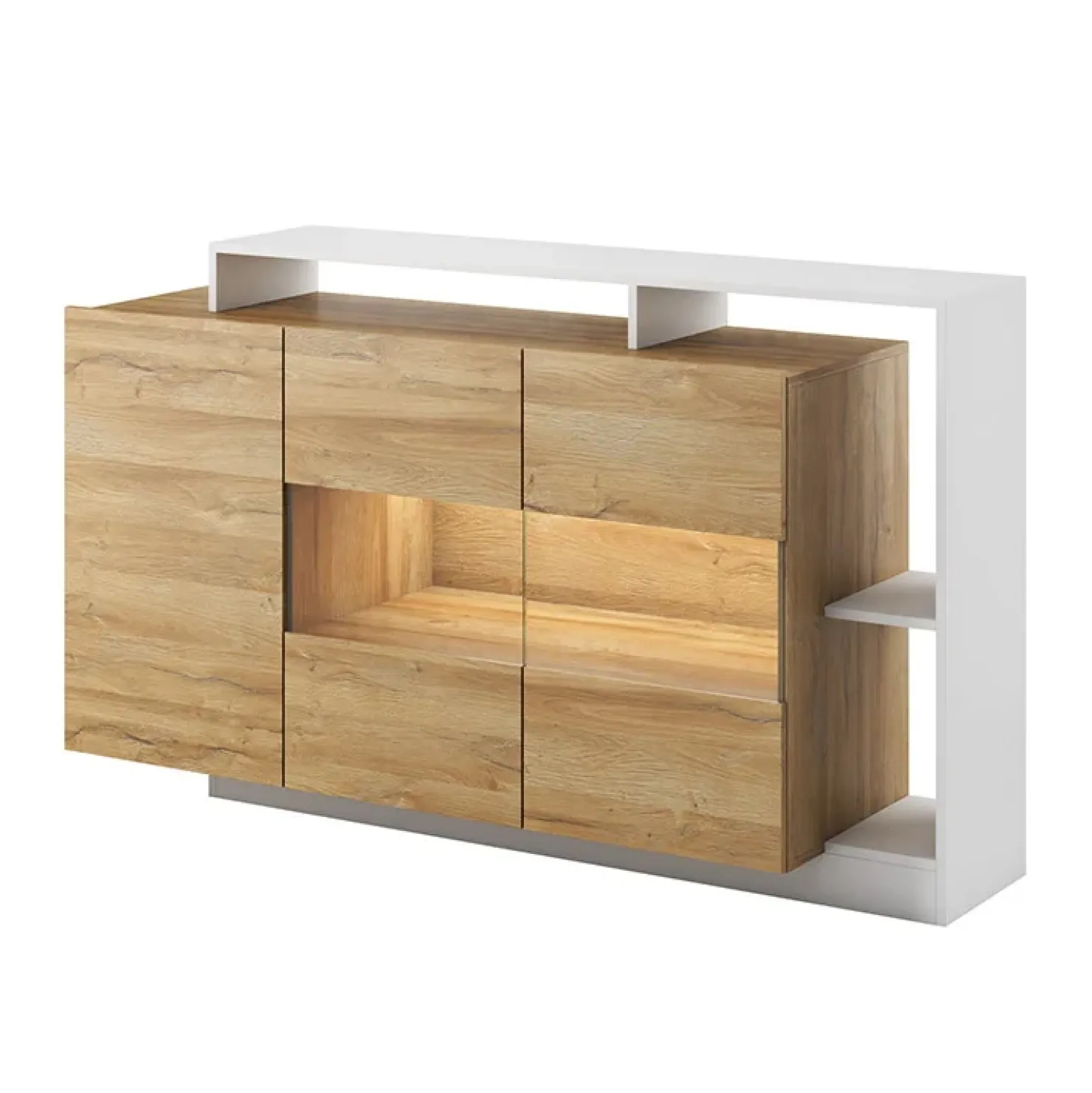 Garnero Arredamenti Credenza 155x94h cm con vetro moderna rovere bianco Blob Rovere - Bianco opaco Sale