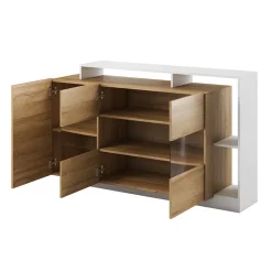Garnero Arredamenti Credenza 155x94h cm con vetro moderna rovere bianco Blob Rovere - Bianco opaco Sale
