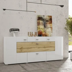 Garnero Arredamenti Credenza 165x71h cm moderna bianco rovere Maserati Bianco Lucido - Rovere