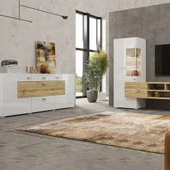 Garnero Arredamenti Credenza 165x71h cm moderna bianco rovere Maserati Bianco Lucido - Rovere