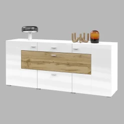 Garnero Arredamenti Credenza 165x71h cm moderna bianco rovere Maserati Bianco Lucido - Rovere