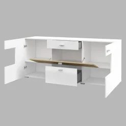 Garnero Arredamenti Credenza 165x71h cm moderna bianco rovere Maserati Bianco Lucido - Rovere