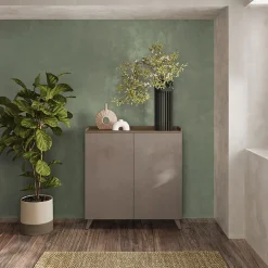 Garnero Arredamenti Credenza 121x126h cm moderna bronzo rovere scuro Jonson Tortora - Noce New