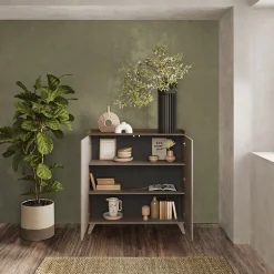 Garnero Arredamenti Credenza 121x126h cm moderna bronzo rovere scuro Jonson Tortora - Noce New