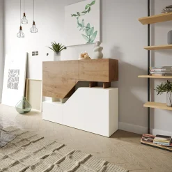 Garnero Arredamenti Credenza 120x100h cm moderna design rovere bianco Modesta Rovere - Bianco opaco Discount