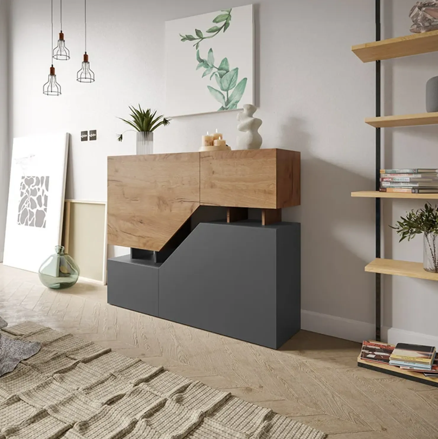 Garnero Arredamenti Credenza 120x100h cm moderna design rovere antracite Modesta Rovere - Antracite Online