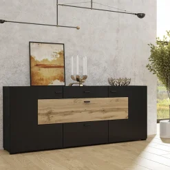 Garnero Arredamenti Credenza 165x71h cm moderna nero rovere chiaro Maserati Rovere - Nero opaco Outlet