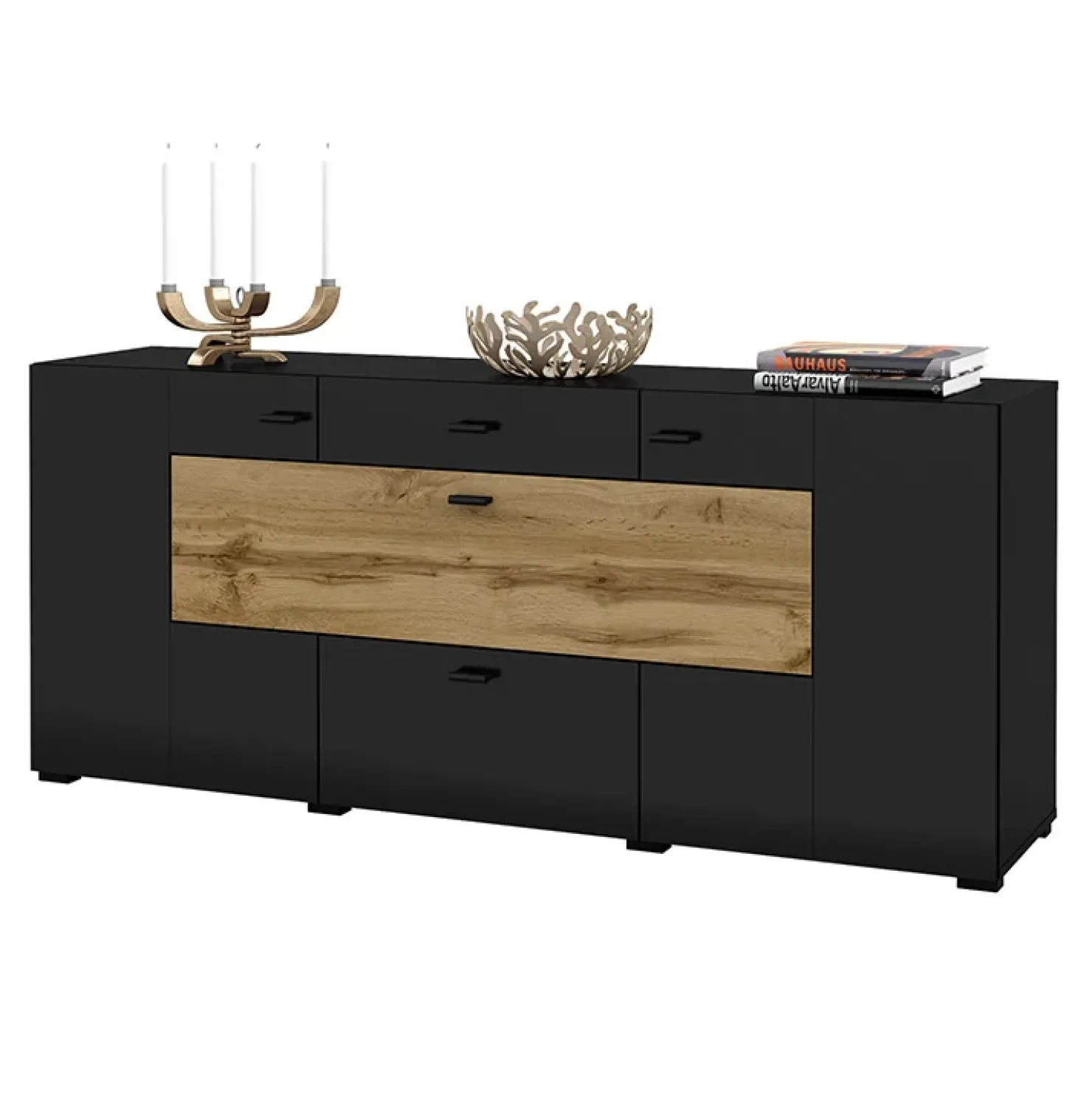 Garnero Arredamenti Credenza 165x71h cm moderna nero rovere chiaro Maserati Rovere - Nero opaco Outlet