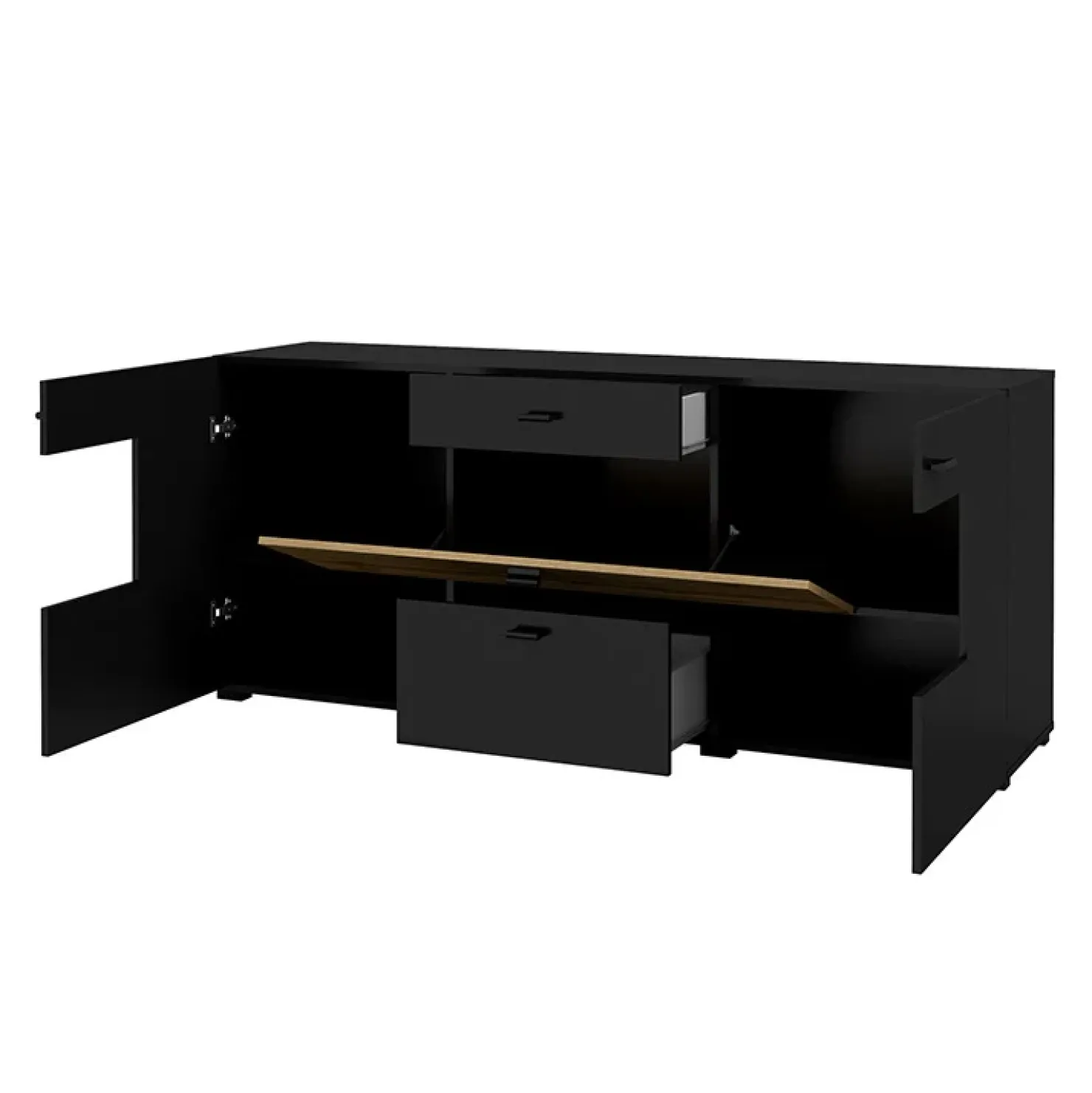 Garnero Arredamenti Credenza 165x71h cm moderna nero rovere chiaro Maserati Rovere - Nero opaco Outlet