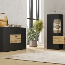 Garnero Arredamenti Credenza 165x71h cm moderna nero rovere chiaro Maserati Rovere - Nero opaco Outlet