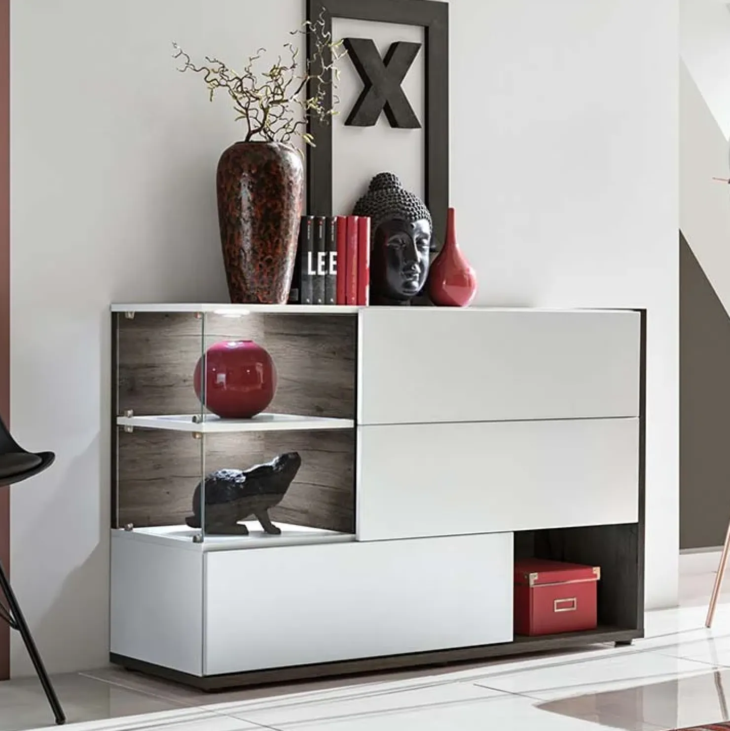 Garnero Arredamenti Credenza 120x77h cm moderna rovere scuro bianco lucido Oviedo Gihome® Bianco Lucido - Wengè New