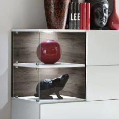 Garnero Arredamenti Credenza 120x77h cm moderna rovere scuro bianco lucido Oviedo Gihome® Bianco Lucido - Wengè New