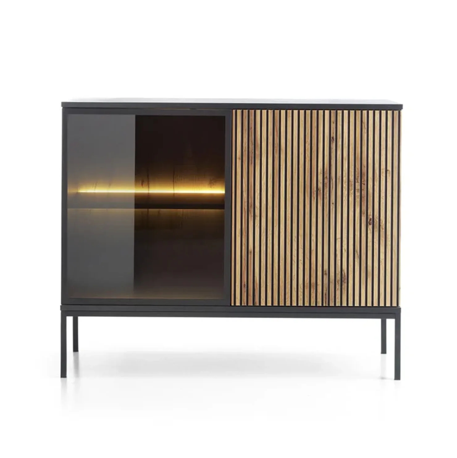 Garnero Arredamenti Credenza 104x83h cm moderna soggiorno nero rovere antico cannettato Bali Hot