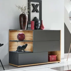 Garnero Arredamenti Credenza 120x77h cm moderna soggiorno rovere antracite Oviedo Gihome® Antracite - Rovere Rustico Discount