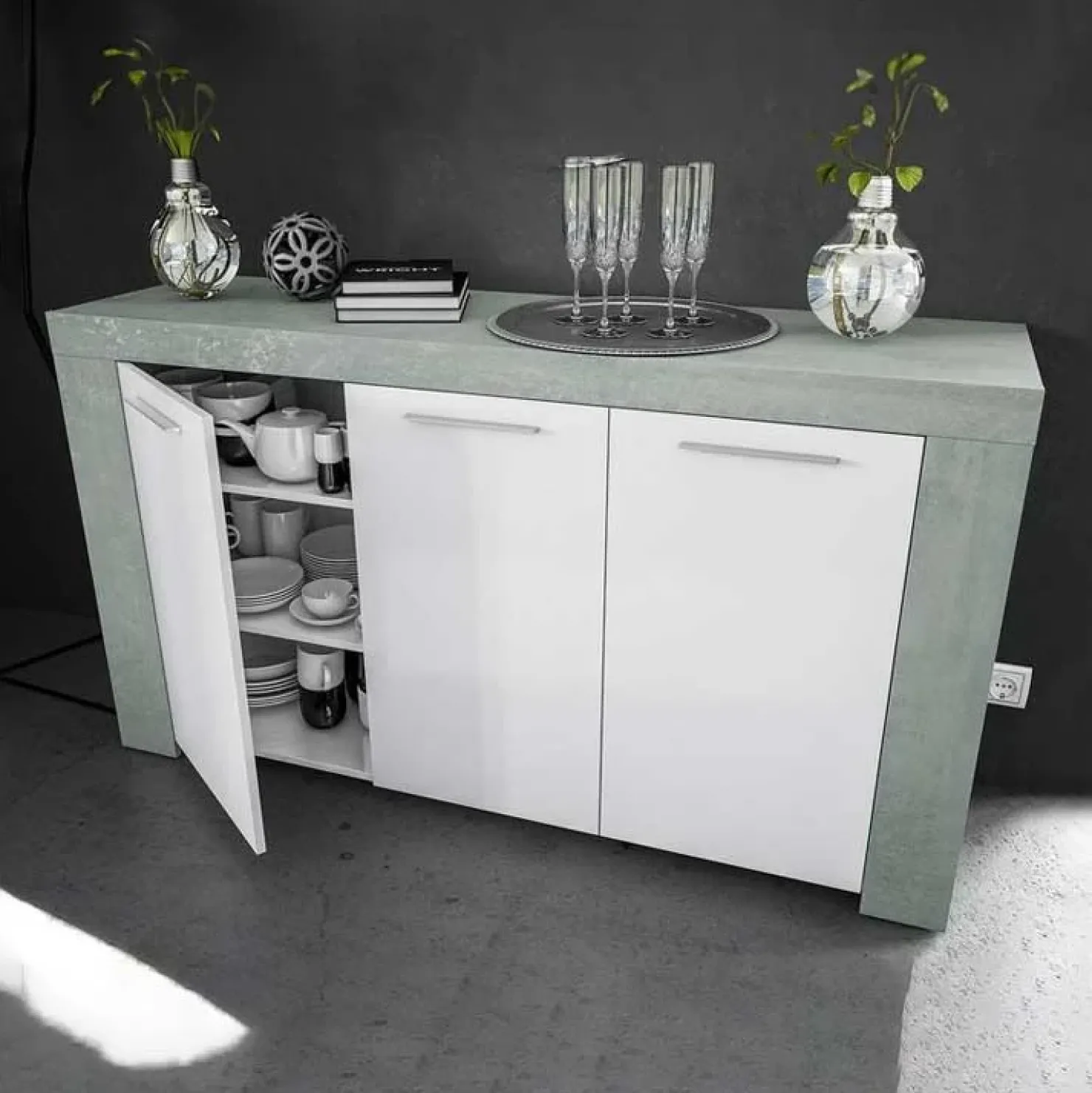 Garnero Arredamenti Credenza 144x80h cm moderna soggiorno bianco cemento Zante Best