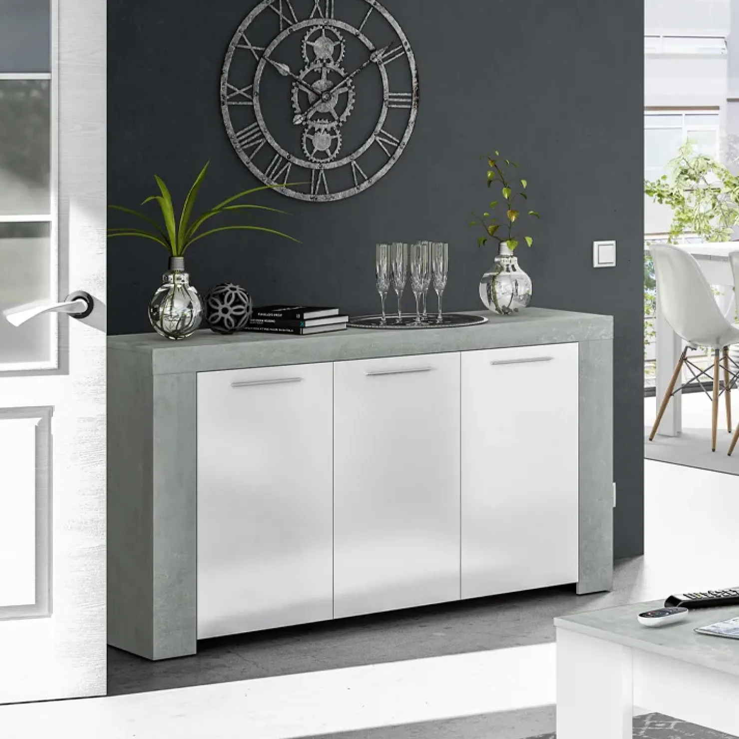 Garnero Arredamenti Credenza 144x80h cm moderna soggiorno bianco cemento Zante Best