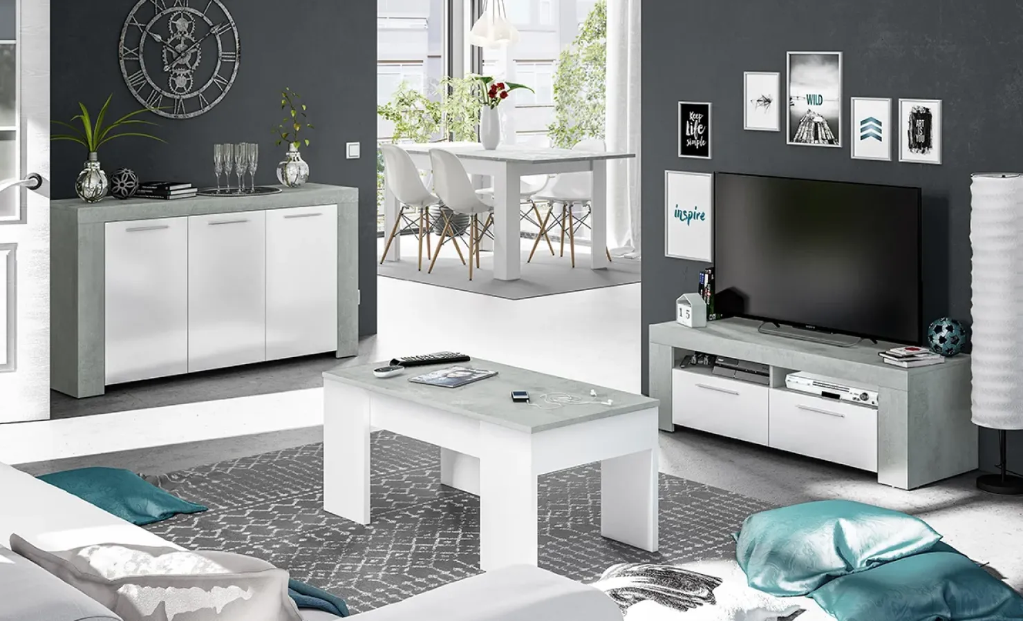 Garnero Arredamenti Credenza 144x80h cm moderna soggiorno bianco cemento Zante Best