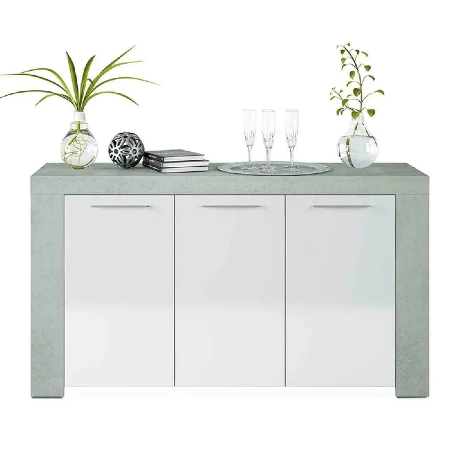 Garnero Arredamenti Credenza 144x80h cm moderna soggiorno bianco cemento Zante Best