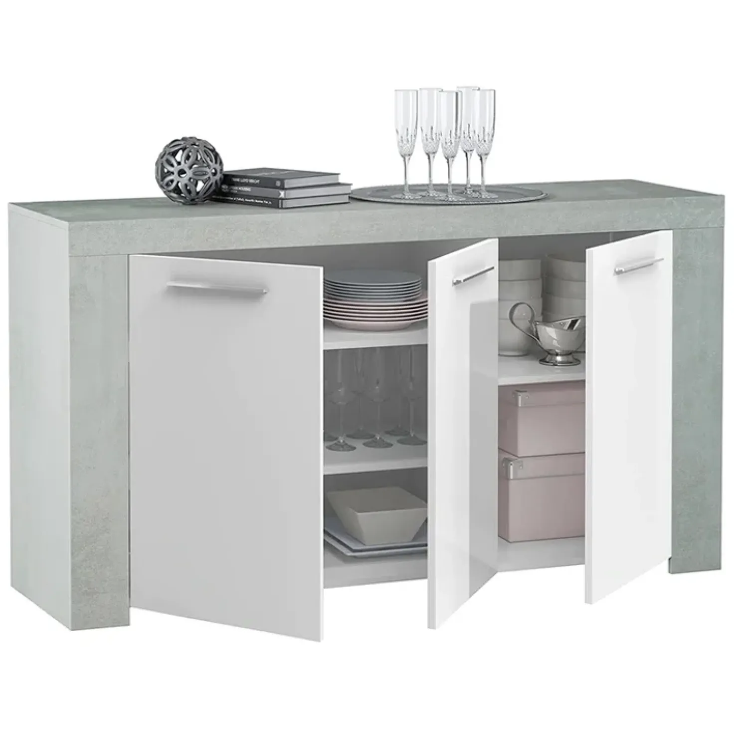 Garnero Arredamenti Credenza 144x80h cm moderna soggiorno bianco cemento Zante Best