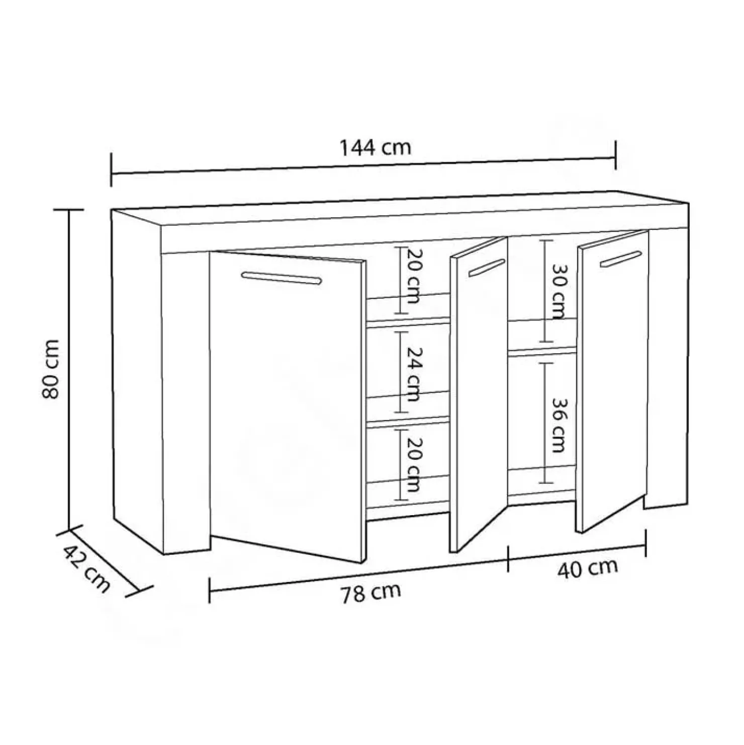 Garnero Arredamenti Credenza 144x80h cm moderna soggiorno bianco cemento Zante Best