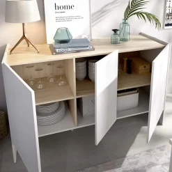 Garnero Arredamenti Credenza 138x75h cm moderna soggiorno bianco opaco rovere Norton Best