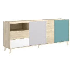 Garnero Arredamenti Credenza 180x75h cm soggiorno rovere grigio bianco petrolio Dominic Hot