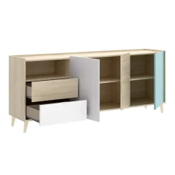 Garnero Arredamenti Credenza 180x75h cm soggiorno rovere grigio bianco petrolio Dominic Hot
