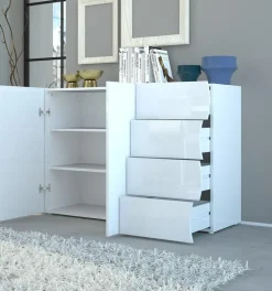 Garnero Arredamenti Credenza 130x81h cm soggiorno moderna bianco lucido Sea Gihome® Clearance