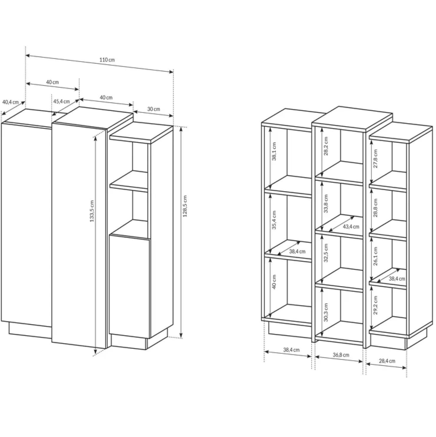 Garnero Arredamenti Credenza 110x134h cm soggiorno 3 ante bianco opaco quercia James Outlet