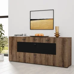 Garnero Arredamenti Credenza 165x71h moderna cm rovere scuro nero Maserati Rovere Rustico - Nero opaco Best