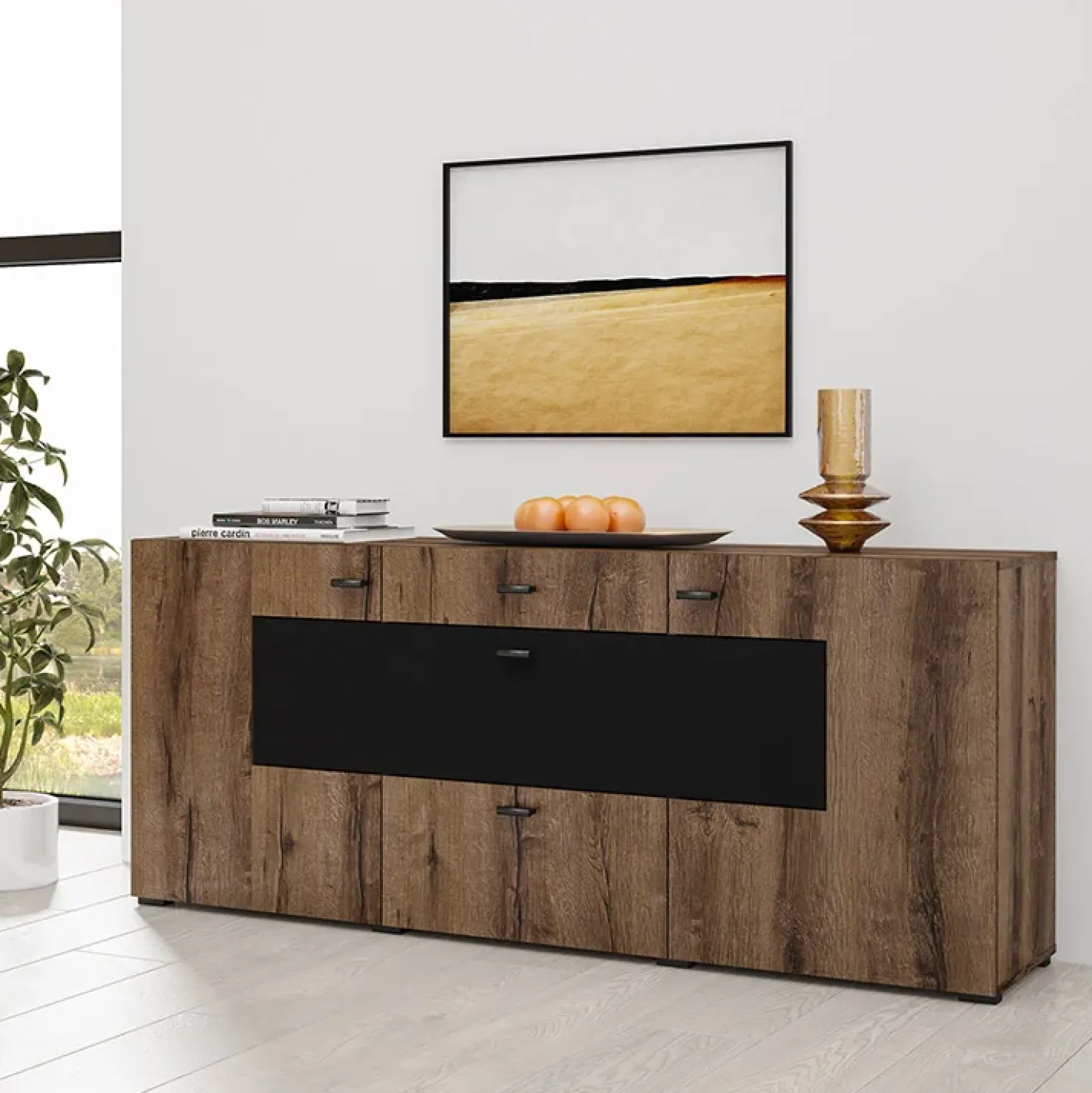 Garnero Arredamenti Credenza 165x71h moderna cm rovere scuro nero Maserati Rovere Rustico - Nero opaco Best