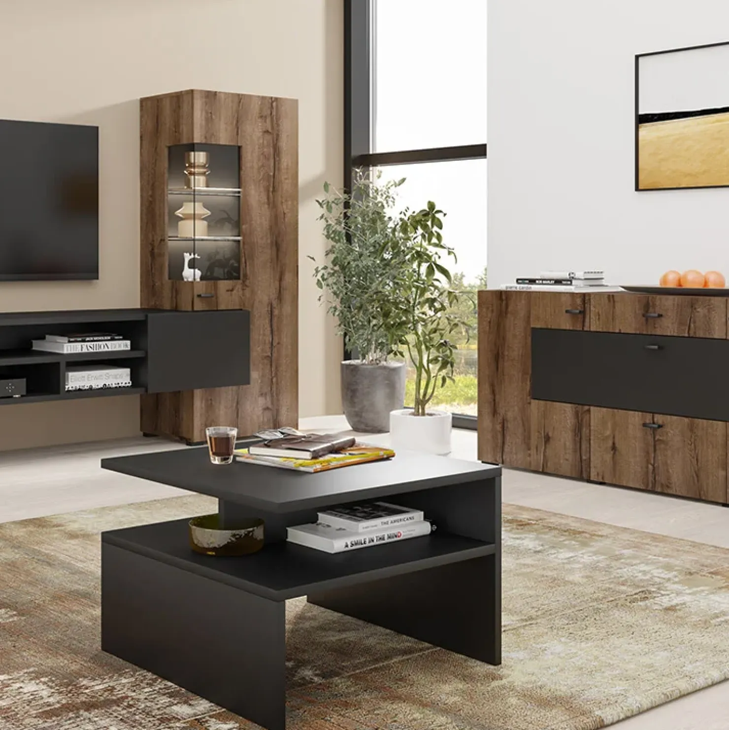 Garnero Arredamenti Credenza 165x71h moderna cm rovere scuro nero Maserati Rovere Rustico - Nero opaco Best