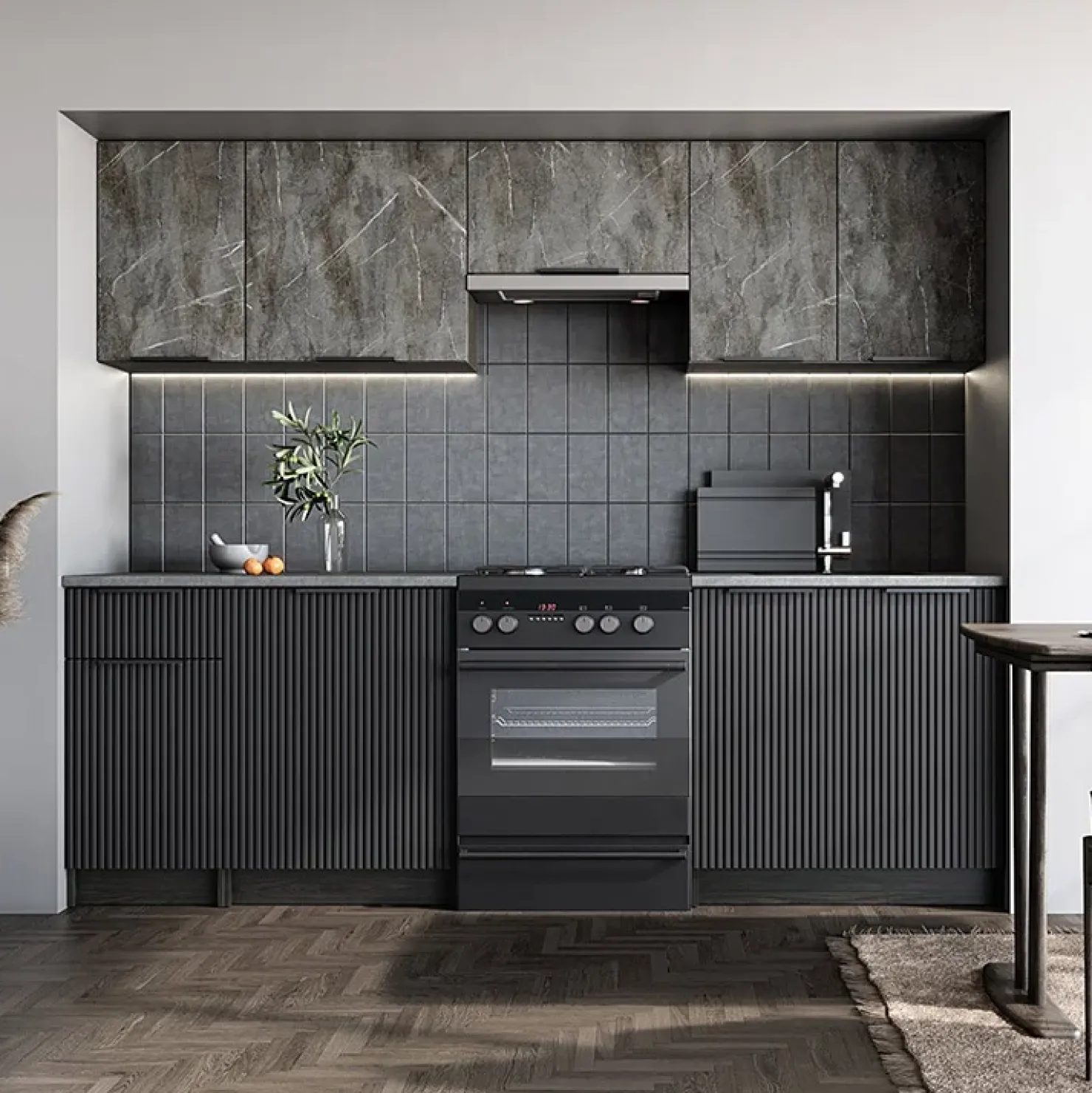 Garnero Arredamenti Cucina 240cm completa componibile moderna marmo nero grigio Yangon Hot