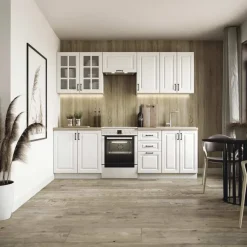 Garnero Arredamenti Cucina 240cm completa moderna shabby componibile bianco frassinato rovere Oxford Bianco Frassinato - Rovere Online