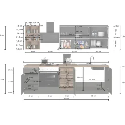 Garnero Arredamenti Cucina 255cm componibile lineare moderna antracite rovere Gourmet Prestige Antracite - Rovere Hot